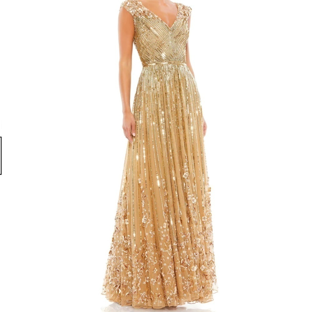 Mac Duggal Gold Sequin Evening Gown